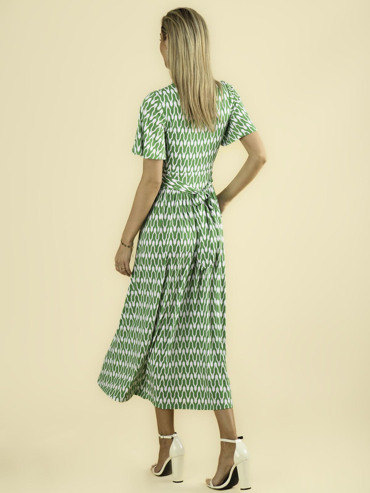 Jaylynn Flare Sleeve Jersey Maxi Dress, Green Geometric