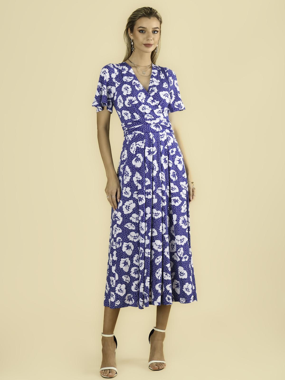 Jaylynn Flare Sleeve Jersey Maxi Dress, Royal Floral
