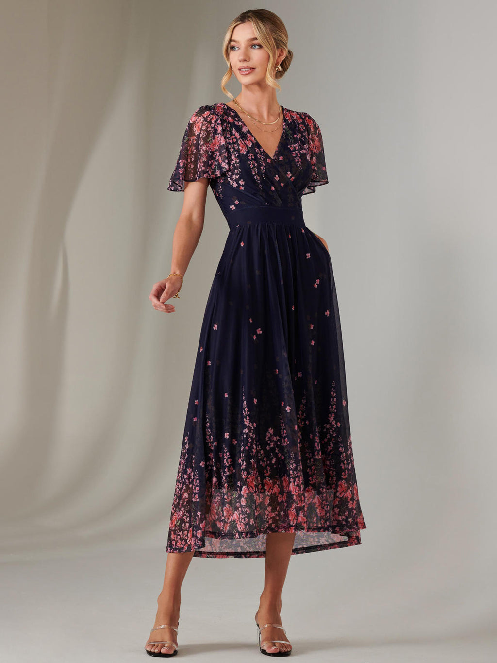 Wrap Maxi Dress, Navy Pink Multi – Jolie Moi Wholesale
