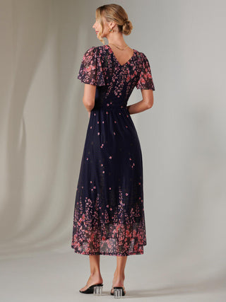 Wrap Maxi Dress, Navy Pink Multi