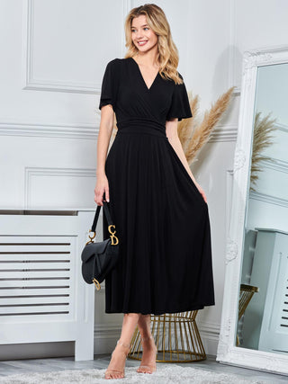 Angel Sleeve Jersey Maxi Dress, Black