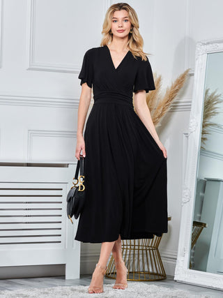 Angel Sleeve Jersey Maxi Dress, Black