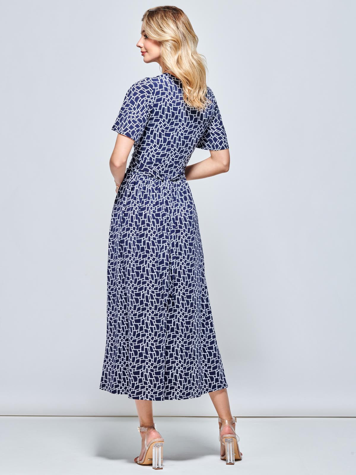 Angel Sleeve Jersey Maxi Dress, Navy Geo