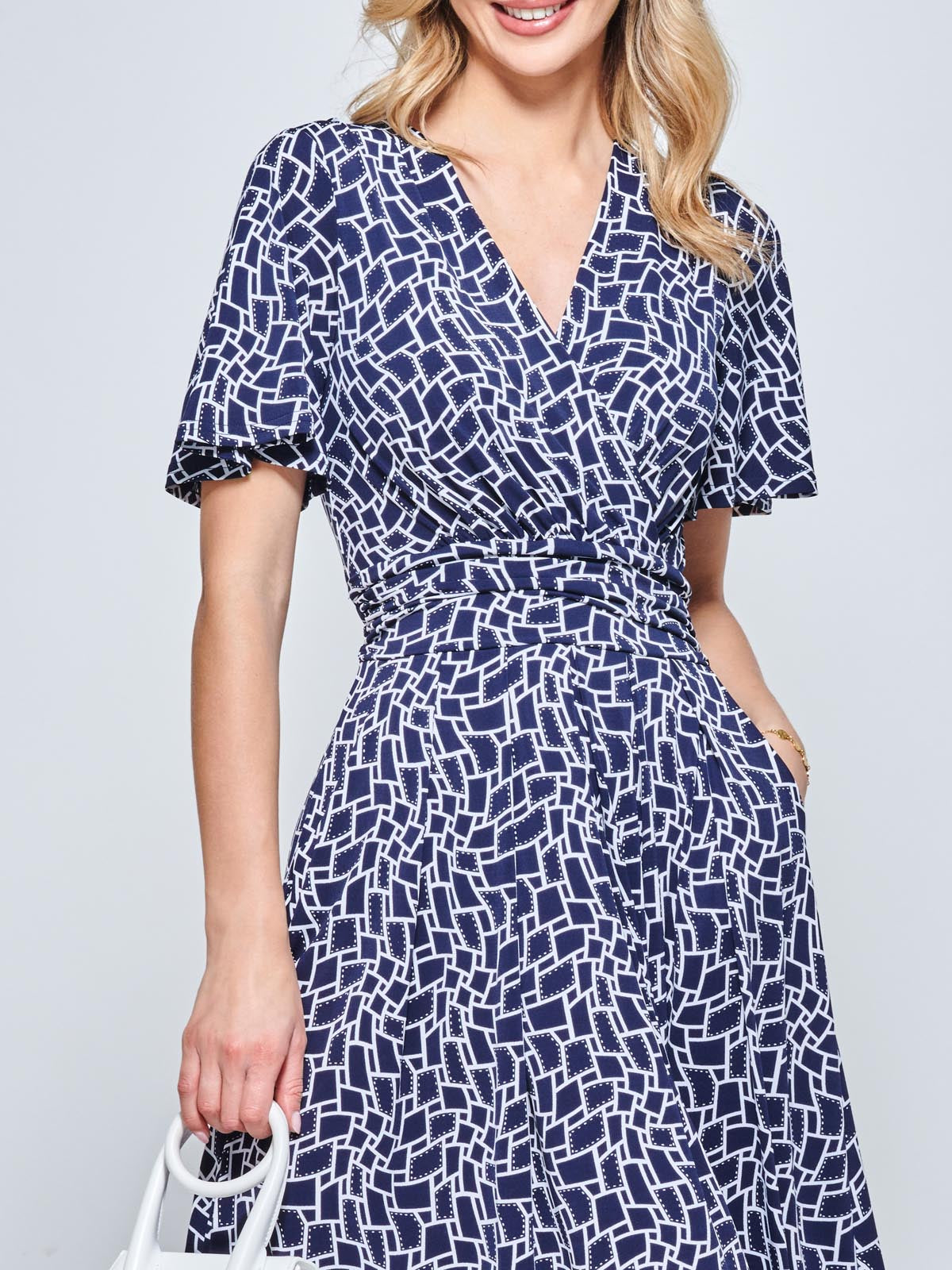 Angel Sleeve Jersey Maxi Dress, Navy Geo