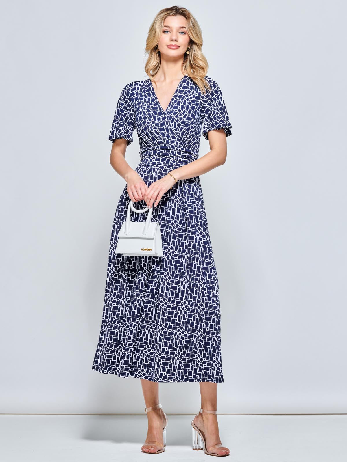 Angel Sleeve Jersey Maxi Dress, Navy Geo