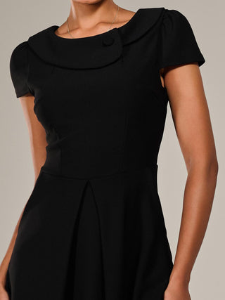 Roll Collar Cap Sleeve Midi Dress, Black