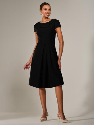 Roll Collar Cap Sleeve Midi Dress, Black