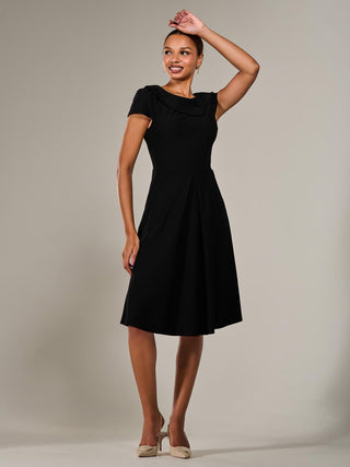 Roll Collar Cap Sleeve Midi Dress, Black
