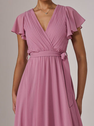 Chiffon Flutter Sleeve Maxi Dress, Dusty Pink