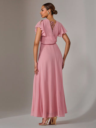 Chiffon Pleated Maxi Dress, Dusty Pink