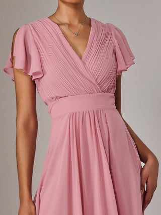 Chiffon Pleated Maxi Dress, Dusty Pink