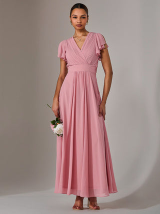 Chiffon Pleated Maxi Dress, Dusty Pink