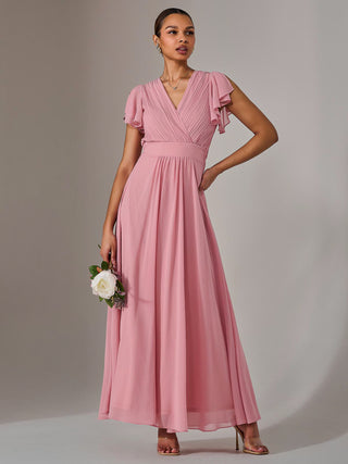 Chiffon Pleated Maxi Dress, Dusty Pink