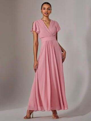 Chiffon Pleated Maxi Dress, Dusty Pink