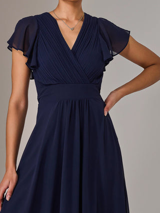 Chiffon Pleated Maxi Dress, Navy