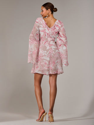 Chiffon Split Sleeve Mini Dress, Pink Floral