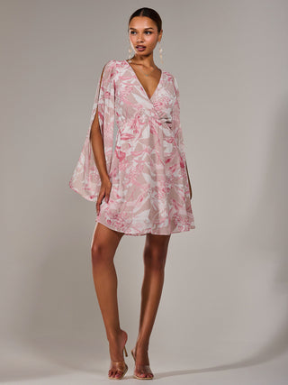 Chiffon Split Sleeve Mini Dress, Pink Floral