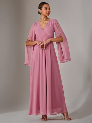 Chiffon Cap Sleeve Maxi Dress, Dusty Pink