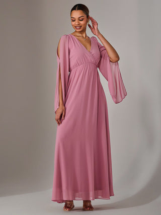 Chiffon Cap Sleeve Maxi Dress, Dusty Pink