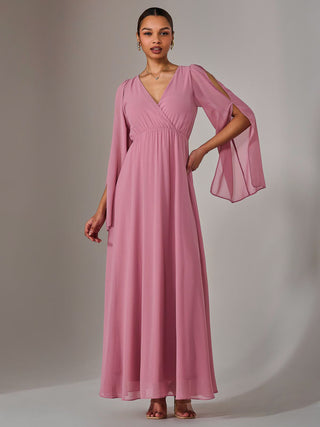 Chiffon Cap Sleeve Maxi Dress, Dusty Pink