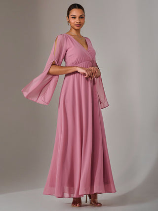 Chiffon Cap Sleeve Maxi Dress, Dusty Pink