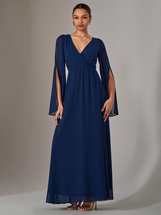 Chiffon Cap Sleeve Maxi Dress, Navy