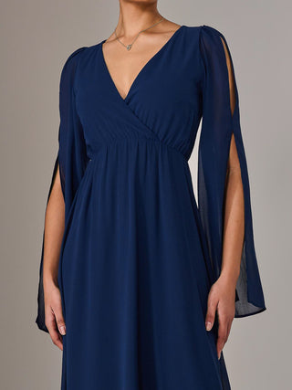 Chiffon Cap Sleeve Maxi Dress, Navy