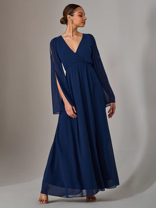 Chiffon Cap Sleeve Maxi Dress, Navy