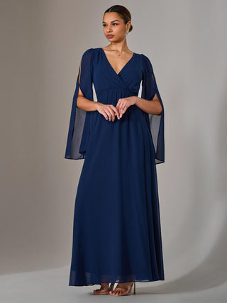 Chiffon Cap Sleeve Maxi Dress, Navy