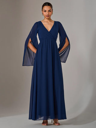 Chiffon Cap Sleeve Maxi Dress, Navy