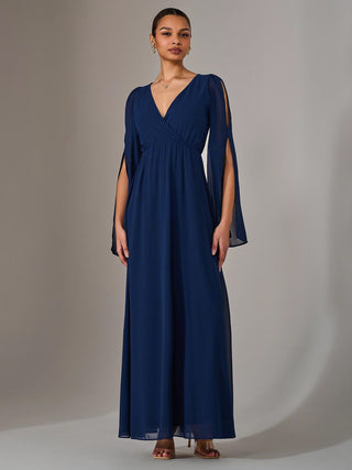 Chiffon Cap Sleeve Maxi Dress, Navy