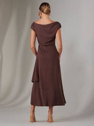 Asymmmetric Draped Midi Dress, Brown