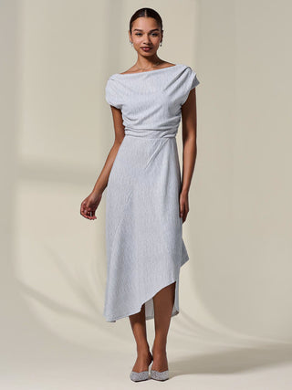 Asymmmetric Draped Midi Dress, White