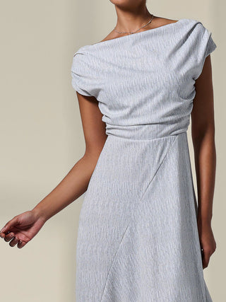 Asymmmetric Draped Midi Dress, White