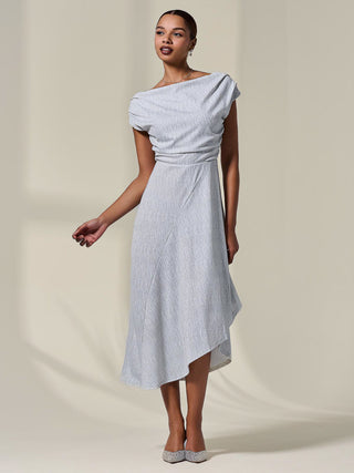 Asymmmetric Draped Midi Dress, White