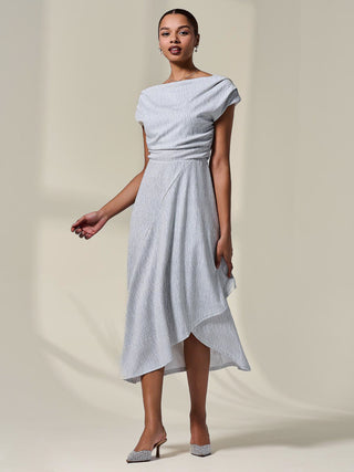 Asymmmetric Draped Midi Dress, White