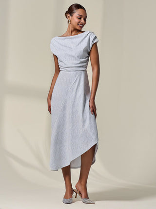 Asymmmetric Draped Midi Dress, White