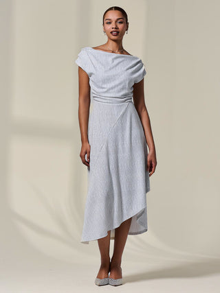 Asymmmetric Draped Midi Dress, White