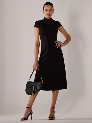 Ponte Cap Sleeve Midi Dress, Black