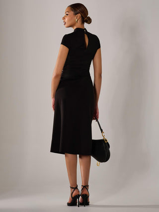 Ponte Cap Sleeve Midi Dress, Black