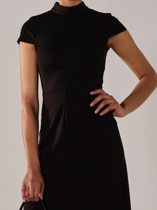 Ponte Cap Sleeve Midi Dress, Black