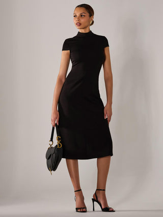 Ponte Cap Sleeve Midi Dress, Black