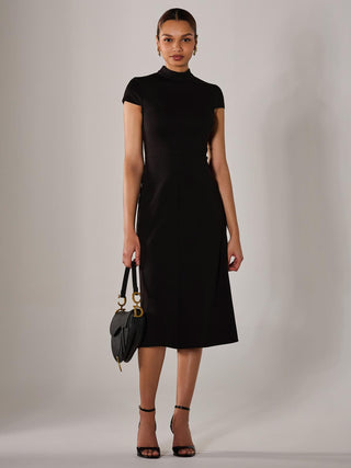 Ponte Cap Sleeve Midi Dress, Black