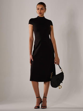 Ponte Cap Sleeve Midi Dress, Black