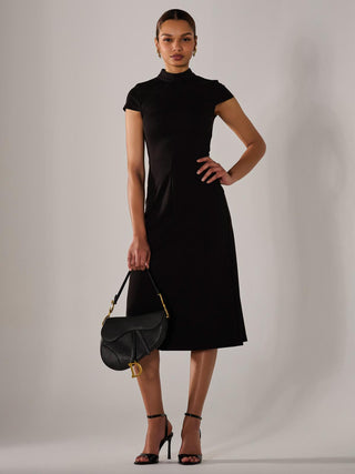 Ponte Cap Sleeve Midi Dress, Black