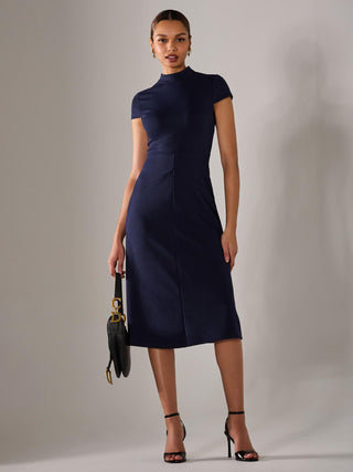 Ponte Cap Sleeve Midi Dress, Navy