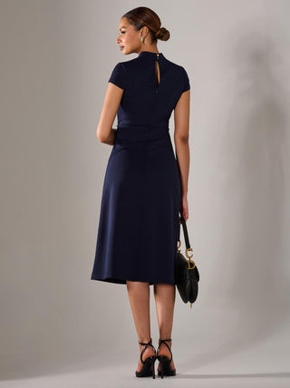Ponte Cap Sleeve Midi Dress, Navy