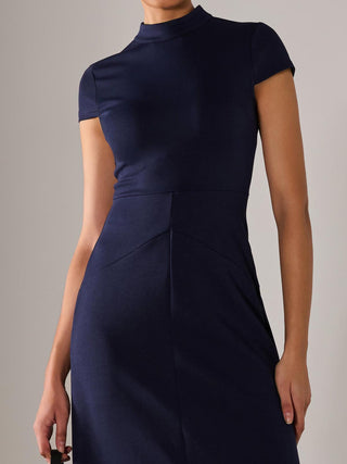 Ponte Cap Sleeve Midi Dress, Navy