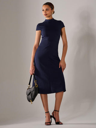 Ponte Cap Sleeve Midi Dress, Navy