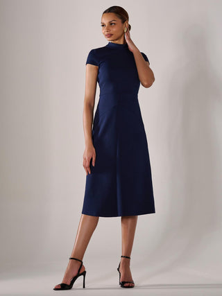 Ponte Cap Sleeve Midi Dress, Navy